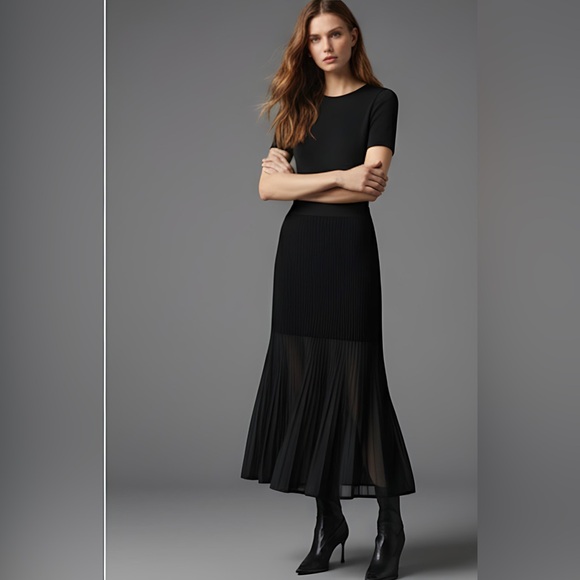 Mesh Pleated Sweater Skirt Black - Picture 4 of 14